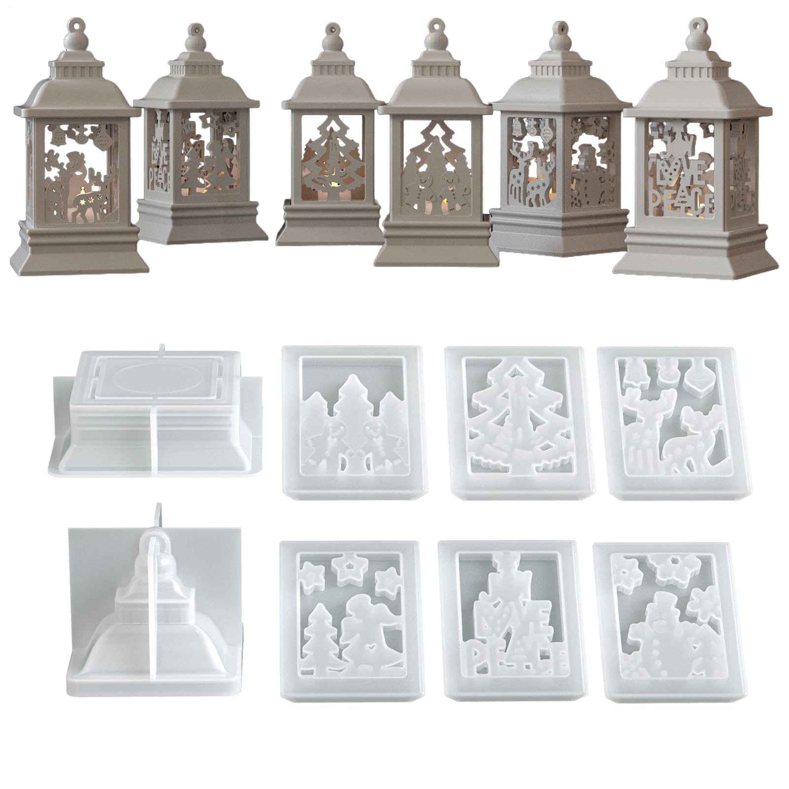 Moule pour bougeoirs et lanterne de Noël en silicone, lot de 8 pièces pour plâtre