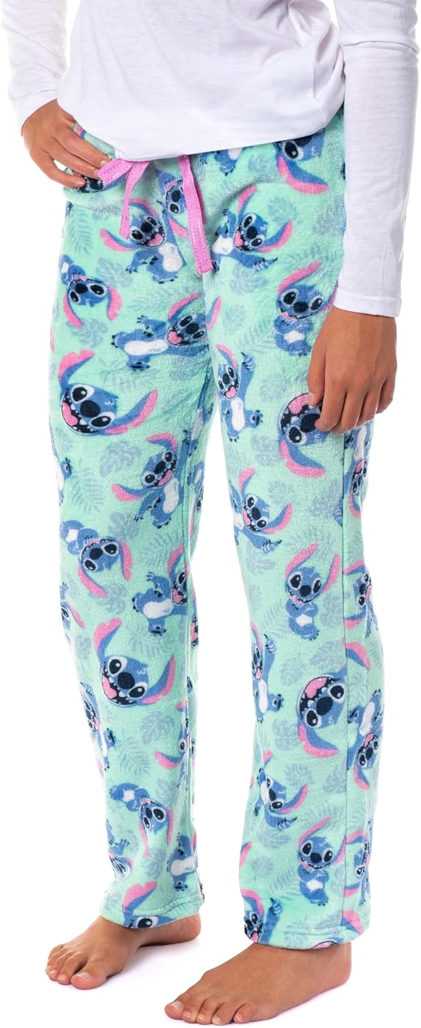 Stitch Pajama Pants Disney Womans Stitch Hibiscus Plush Fleece Pants Juniors Pajama Pants Adjustable Waistband