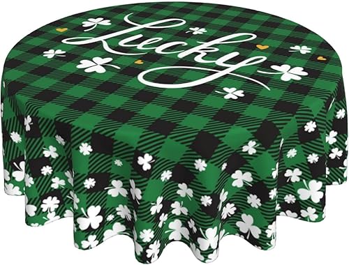 Wsunsal Mantel redondo para el día de San Patricio de 60 pulgadas color verde a cuadros lavable de poliéster a cuadros trébol de la suerte para el