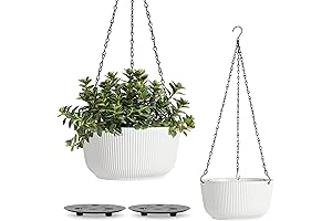 T4U Hanging Planter Self Watering 8 Inch, 2 Pack White Indoor Outdoor...