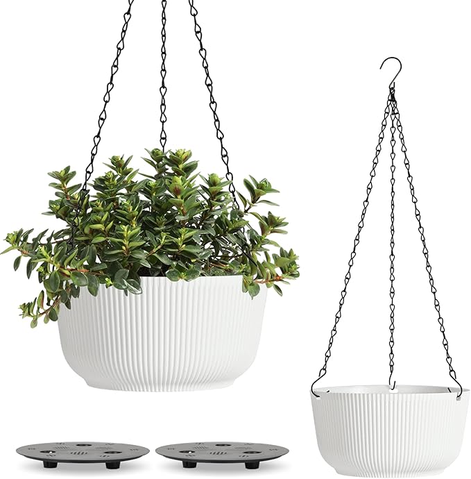 T4U Hanging Planter Self Watering 8 Inch, 2 Pack White