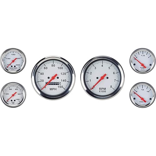 Kit de instrumentos para vehículos de calibre 6: carátula blanca, velocímetro y tacómetro mecánicos de 3-3/8", medidores de combustible,