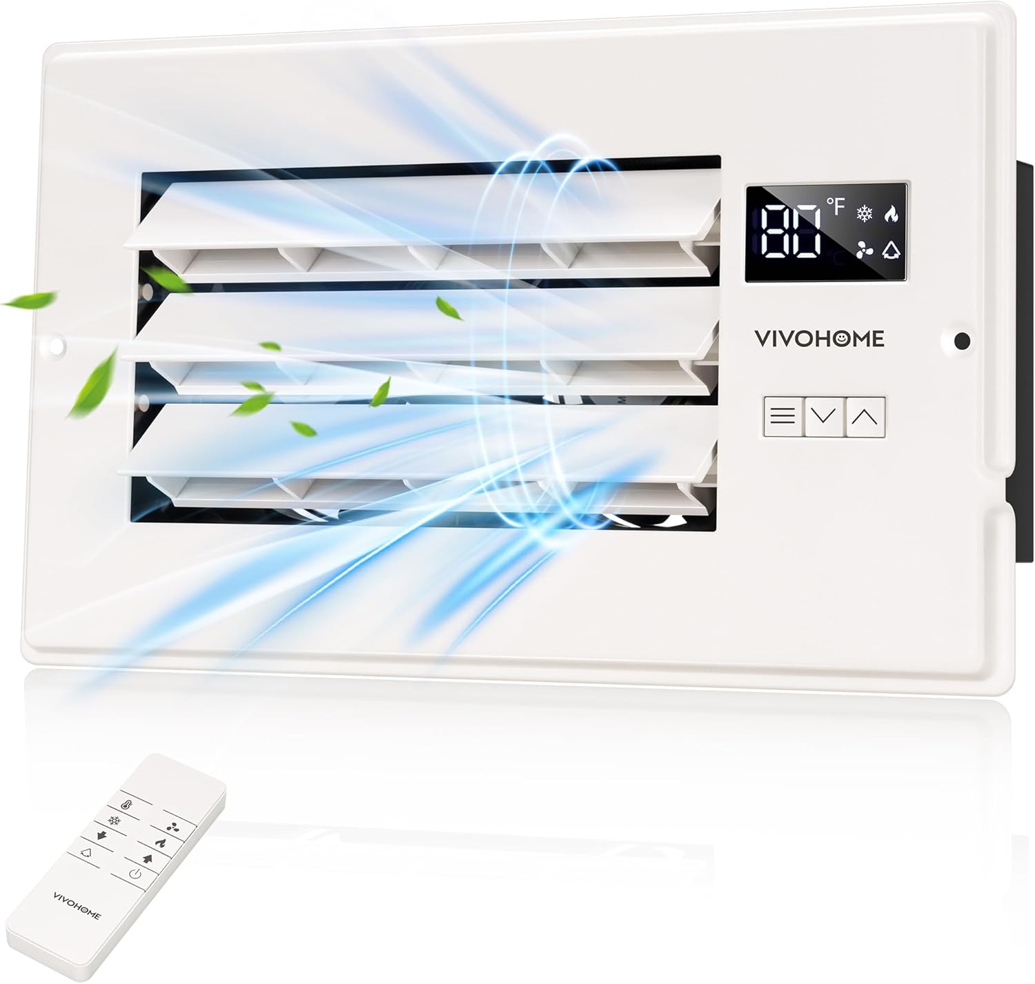 VIVOHOME 6” x 10” Opening Register Booster Fan with Adjustable Wind Direction Louver, Smart Intelligent Thermostat & 10-Speed Remote Control – 11.6″ x 7.5″ Vent Cover for Room, Floor, Wall – White