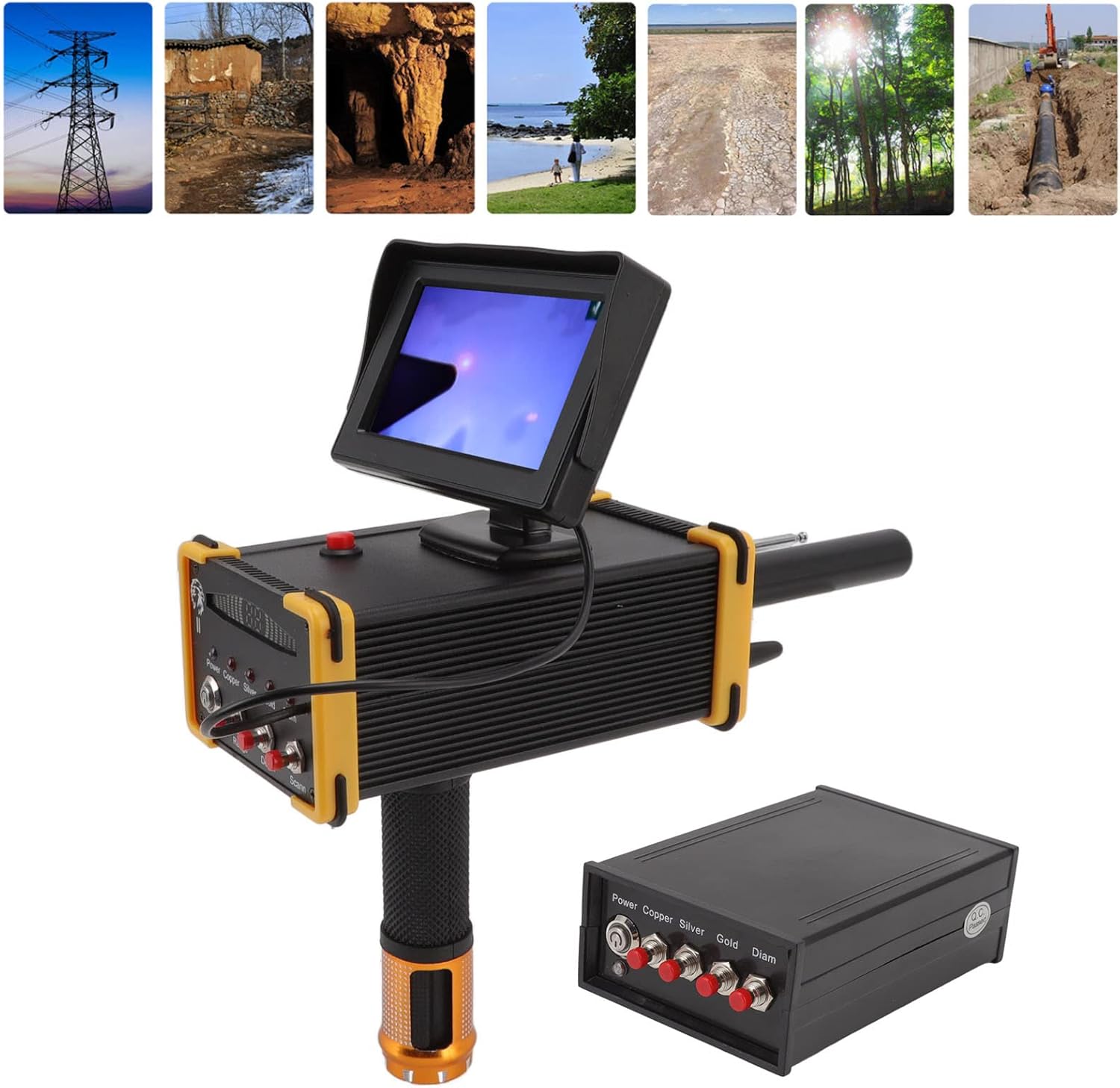 Ymiko Professional Metal Detector GR8000 Deep Seeking Gold Finder with 15m Depth 1000m Range High Sensitivity Underground Metal Scanner Device for Treasure Hunters Yellow Edge (US Plug)