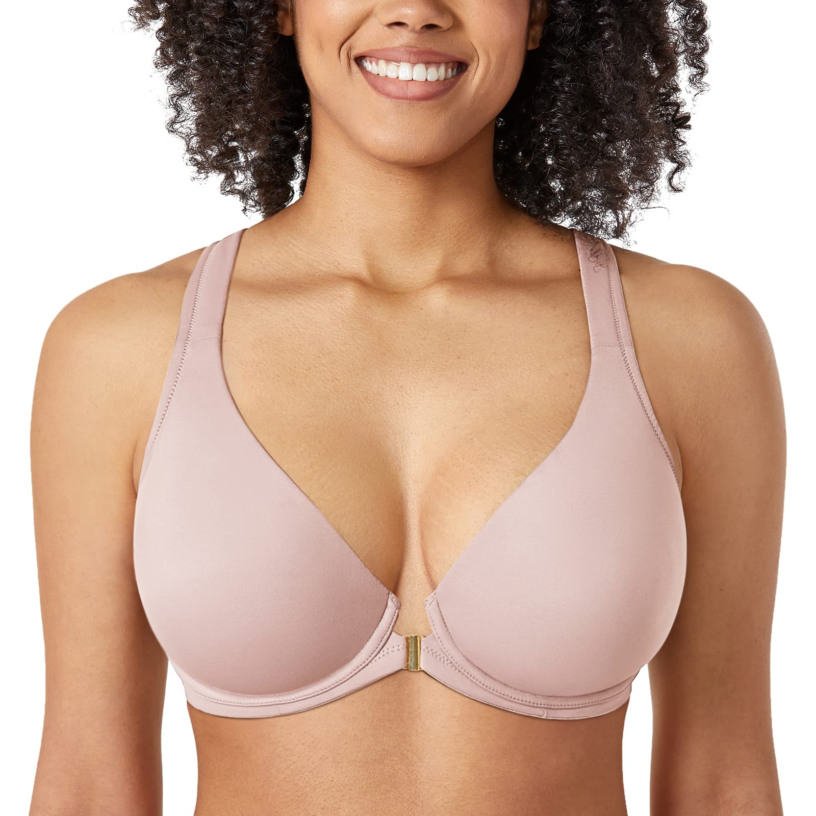 Delimira Women's Front Fastening Bras Seamless Unlined Racer Back Plus Size Underwired Plunge Bra — view 14