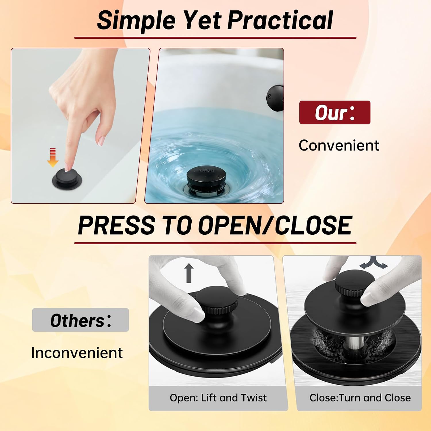 Matte Black Tub Drain Kit with Two-Hole Overflow Plate Universal Thread | Solid Brass, 1-3/8" Fine & 1-1/2" Coarse Thread, Durable Leak Resistant Design, Universal Tub Fit, Bathroom Replacement Use