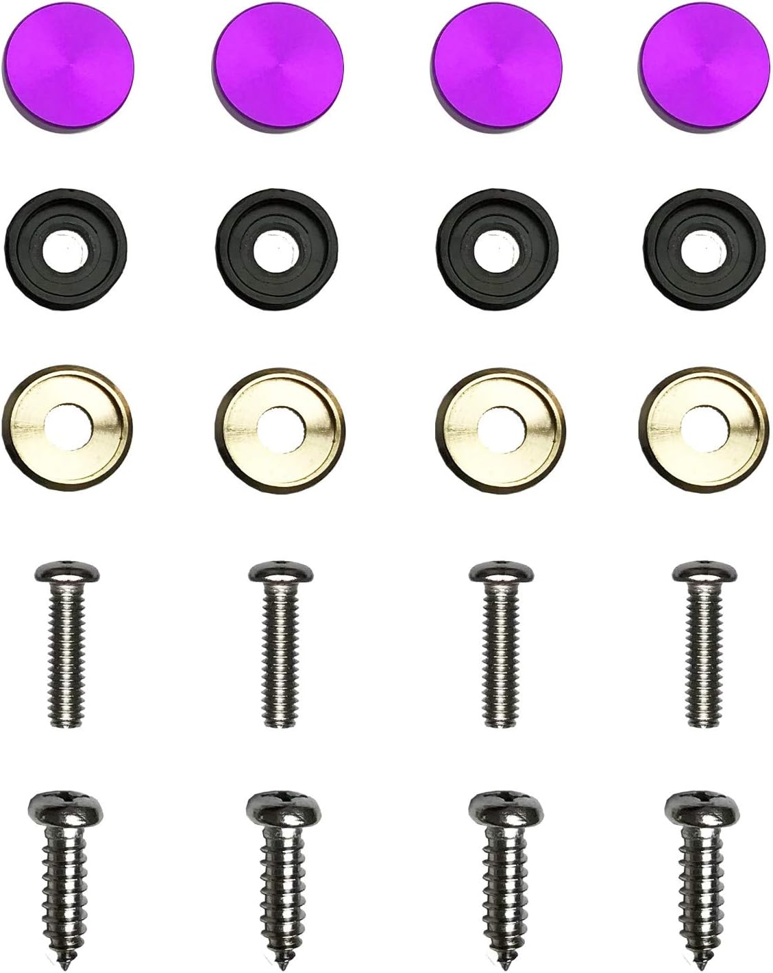 Set of 4 Purple Aluminum Screw On Type Caps with Stainless Steel Scerws Hardware for License Plate Frame Holder