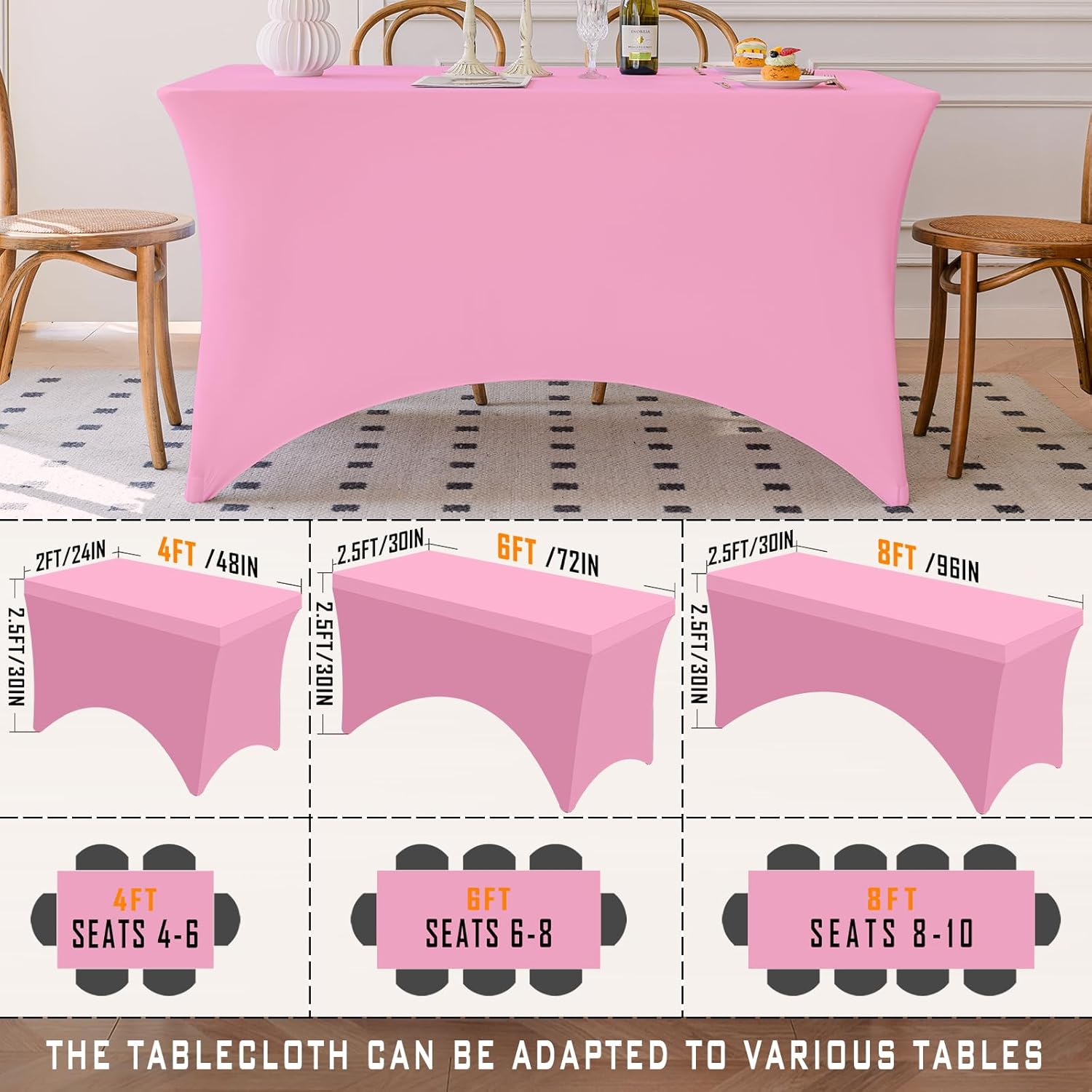 Famstar Table Cloth 2 Pack Pink 6FT Spandex Tablecloth for Rectangle Table Fitted Table Cloths Stretch Covers Washable Wrinkle Free Tablecloths for Festival Camping Picnic Wedding Party Table Cover