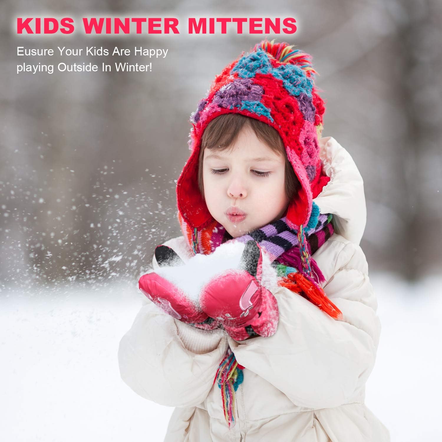 7-Mi Kids Mitten Winter, 3M Thinsulate 4-6 Boys & Girls Outdoor Lined Warm High Breathable Waterproof Windproof Thermal Long Cuff with String Snow Gloves for Skiing & Snowboarding Outdoor Playing : Sports & Outdoors