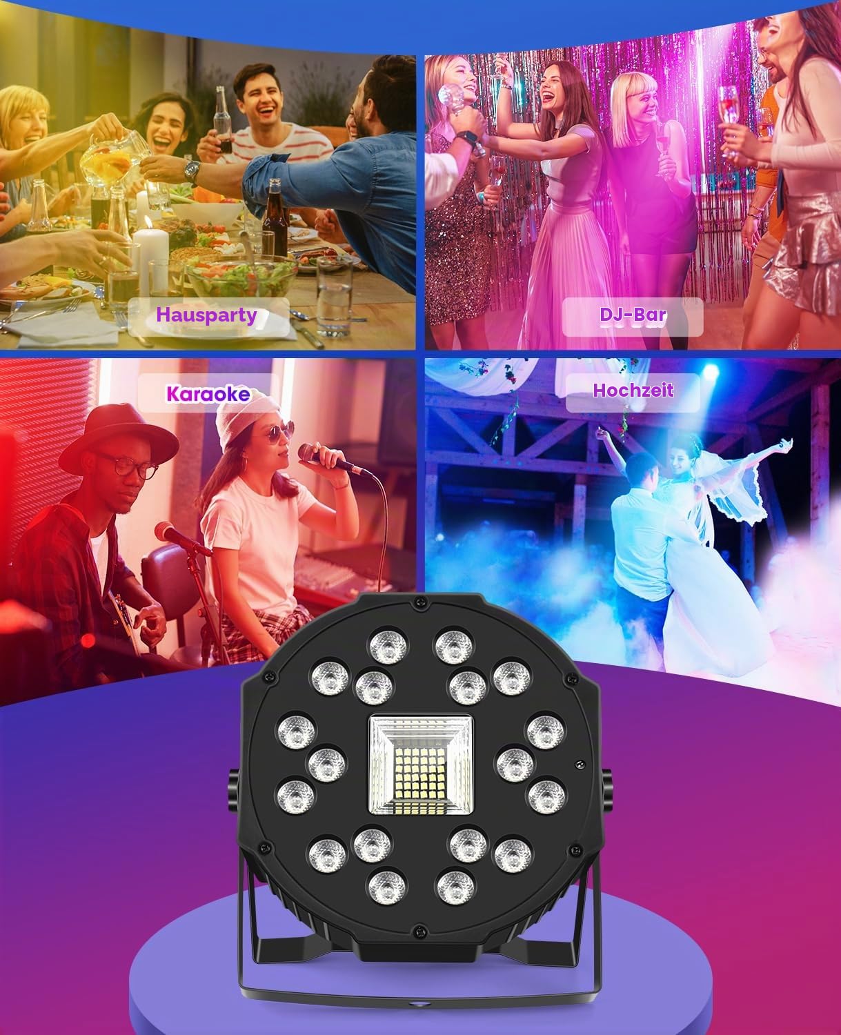 MOSFiATA Partylicht RGB LED Par Scheinwerfer Stroboskoplicht 2 in 1 Bühnenlicht Discolicht für Partys Disco DJ Hochzeiten Halloween Weihnachten, 2er Set