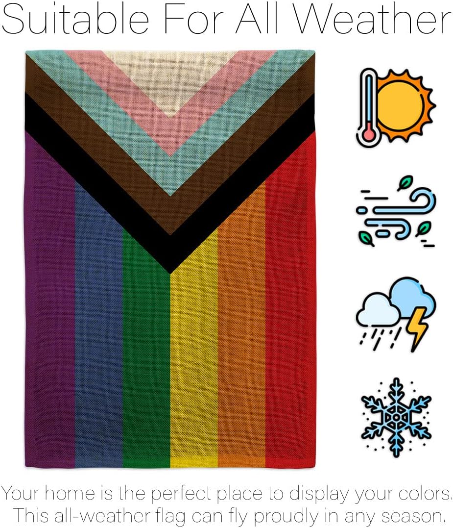 Progress Pride Burlap Garden Flag - Set Wall Holder Support Rainbow Love LGBT Gay Bisexual Pansexual Transgender - House Decoration Banner Small Yard Gift Double-Sided Made in USA 13 X 18.5 - Image 6