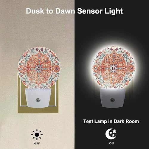 Miniatura 10 de Luces nocturnas a cuadros de tartán enchufables con ramo de Navidad floral, luz nocturna roja y verde, lámpara con sensor automático del atardecer