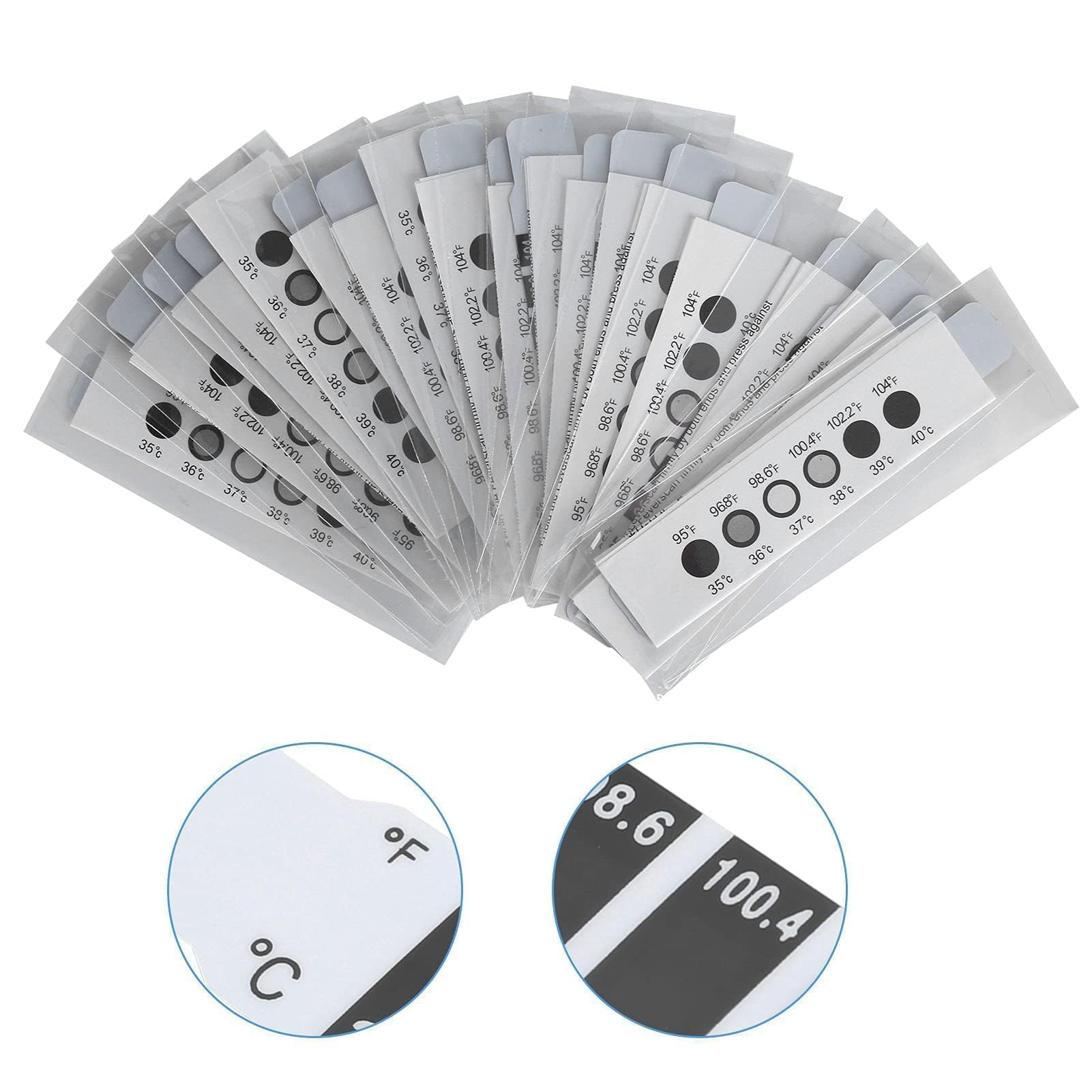 Lot De 20 Bandes De Température, Portatif Thermomètre Frontal Réutilisable, Patch Pour Fièvre Avec 20 Manuels, Termometre Médical Thermomètres De Voyage Pour Bébé, Usage Domestique Et Voyage