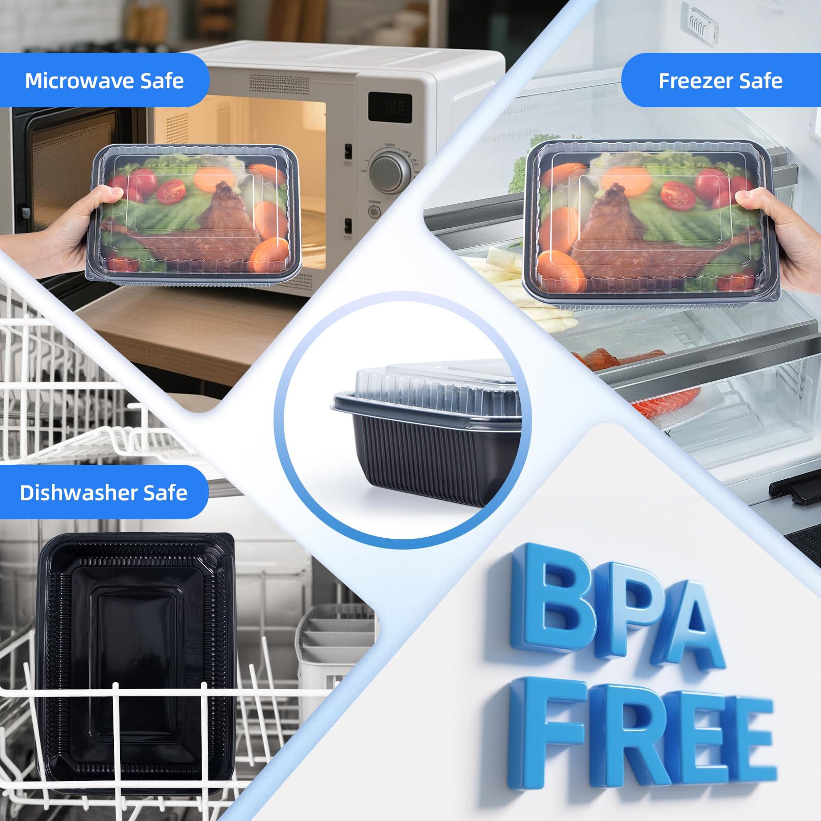 YANGRUI Contenedores To Go, paquete de 40 (40 bandejas + 40 tapas) de 40 onzas, 1 compartimento sin BPA, reutilizable, envoltura retráctil lavable a máquina, contenedor de preparación de comidas
