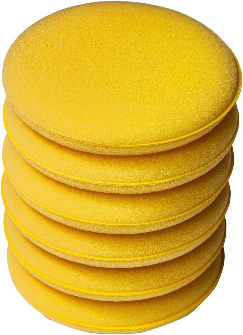 WildAuto Car Waxing Sponge Foam Pads,5‘’ Microfiber Car Waxing Applicator Cleaning Pads (6Pcs Yellow)