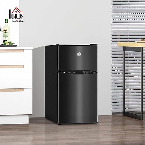 Miniatura 2 de HOMCOM - Mini refrigerador de 3.2 pies cúbicos con congelador; refrigerador compacto de doble puerta con termostato ajustable, estante y puerta