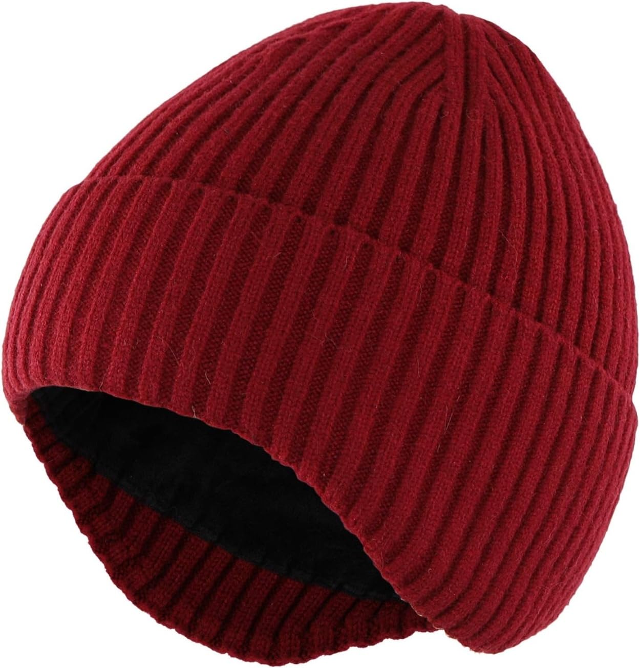 Magracy Men's Wine Red Winter Hat, Warm Knit Earflap Beanie, Fleece Lined,