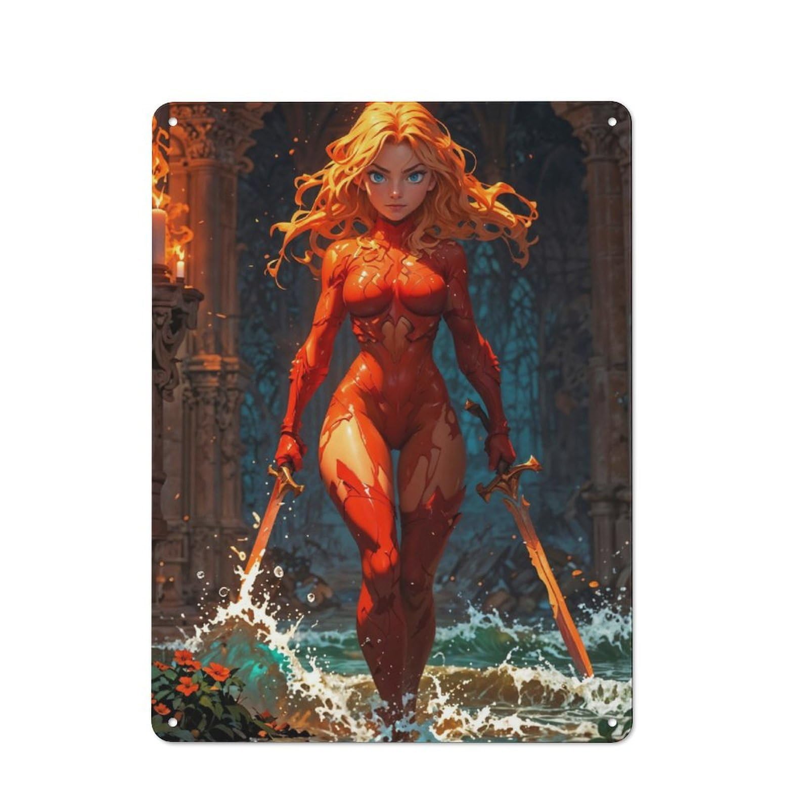 Junmoney Agrias Oaks Face Of Flames Tin Wall Plaque 40X30cm With For Man Cave Or Games Room, For Updating Man Cave And Games Room After Moving