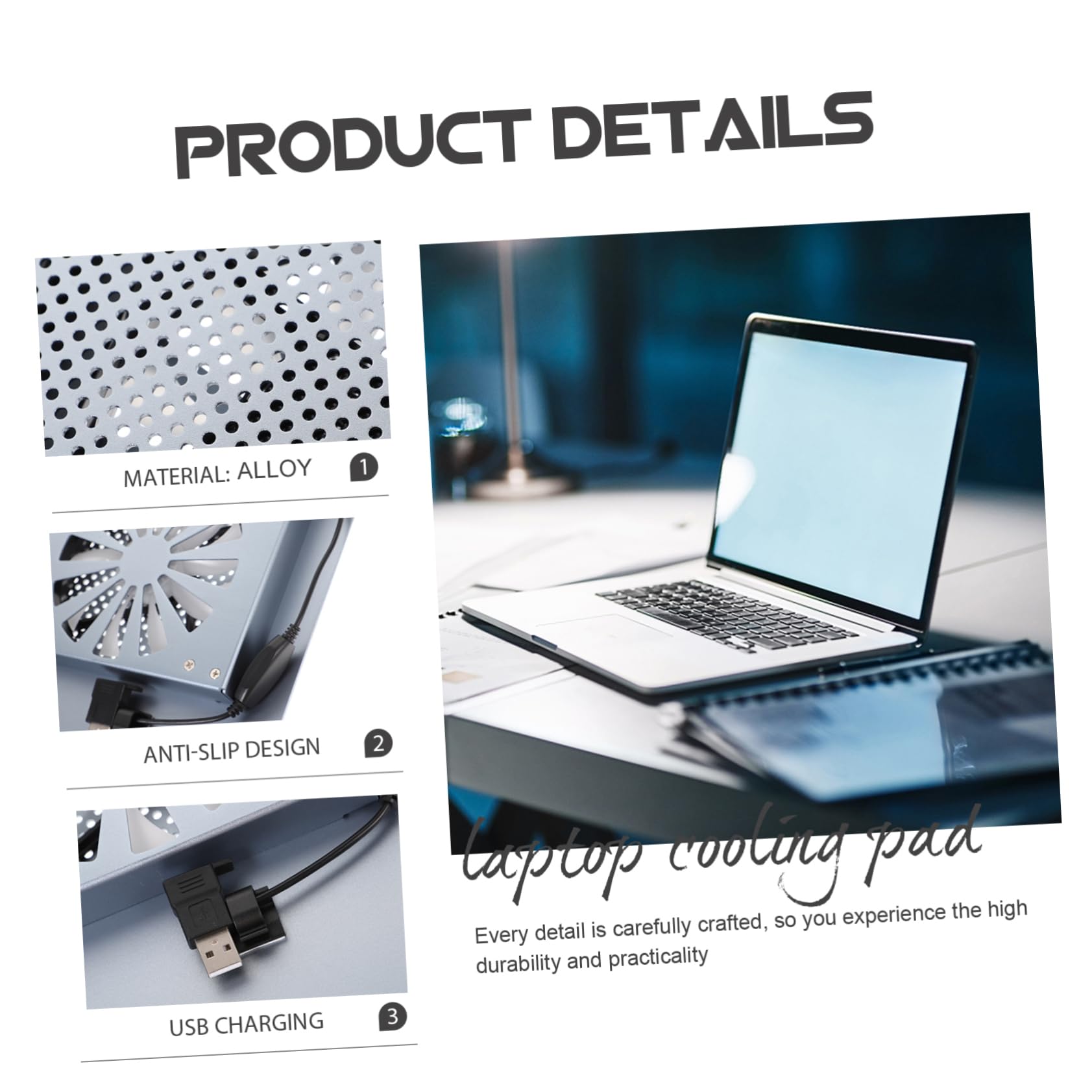 VILLCASE Régulateur de Chaleur pour Ordinateur Portable avec Ventilateurs Intégrés Refroidisseur USB pour Ordinateur Portable Support de Refroidissement