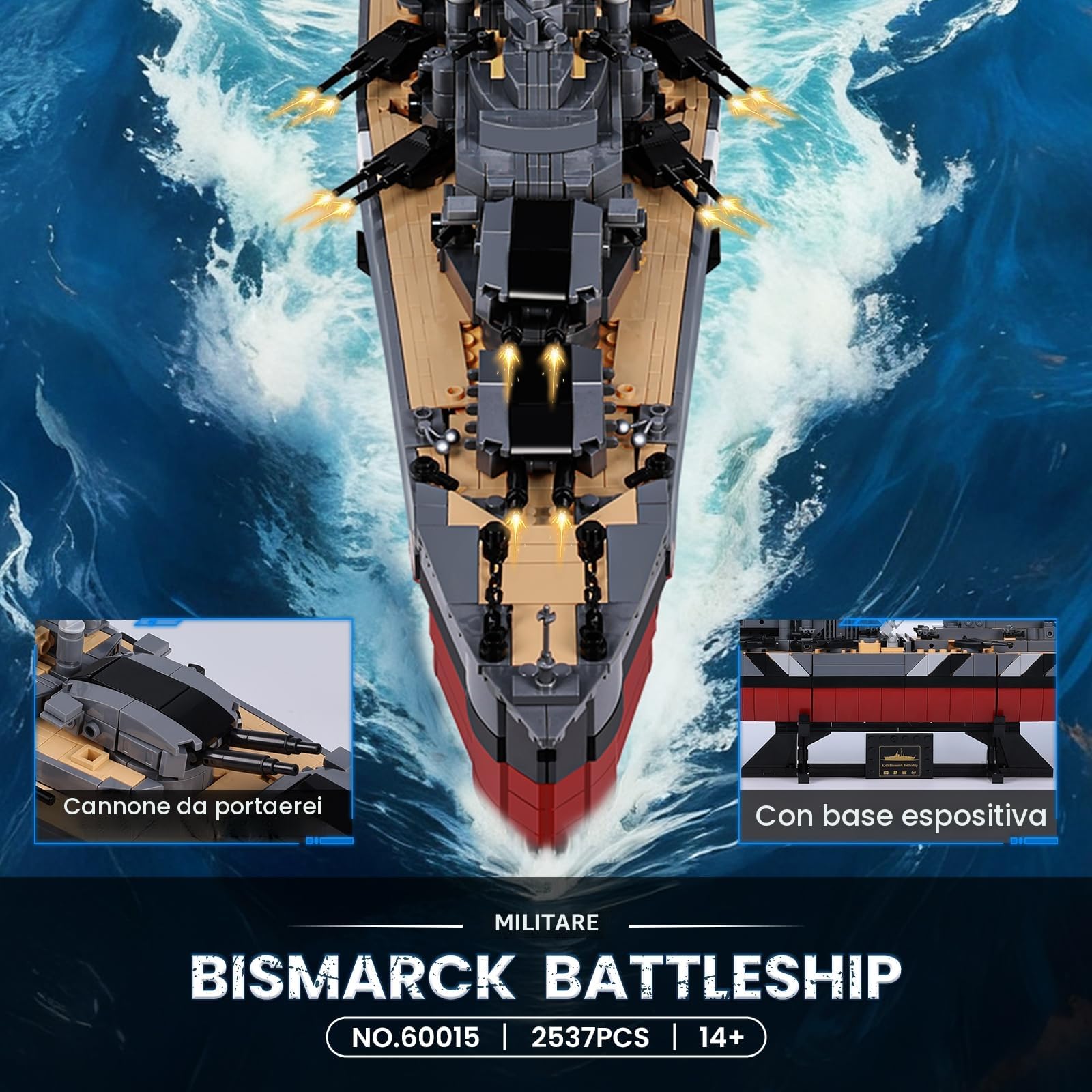JMBricklayer Bismarck Navale 60015 Modello da Costruzione, 2537 Pezzi Nave WWII per Adulti, Modello MOC da Esposizione, Regalo per Appassionati 14+