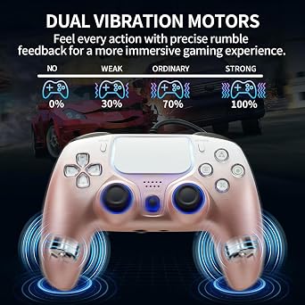 NBCP Wired PS5 Controller, Turbo, Hall-Effect Triggers, Dual Vibration, 6-Axis Gyro, 10ft Cable Gamepad Compatible with PS5/PS4/PC/Steam Rose Gold Color