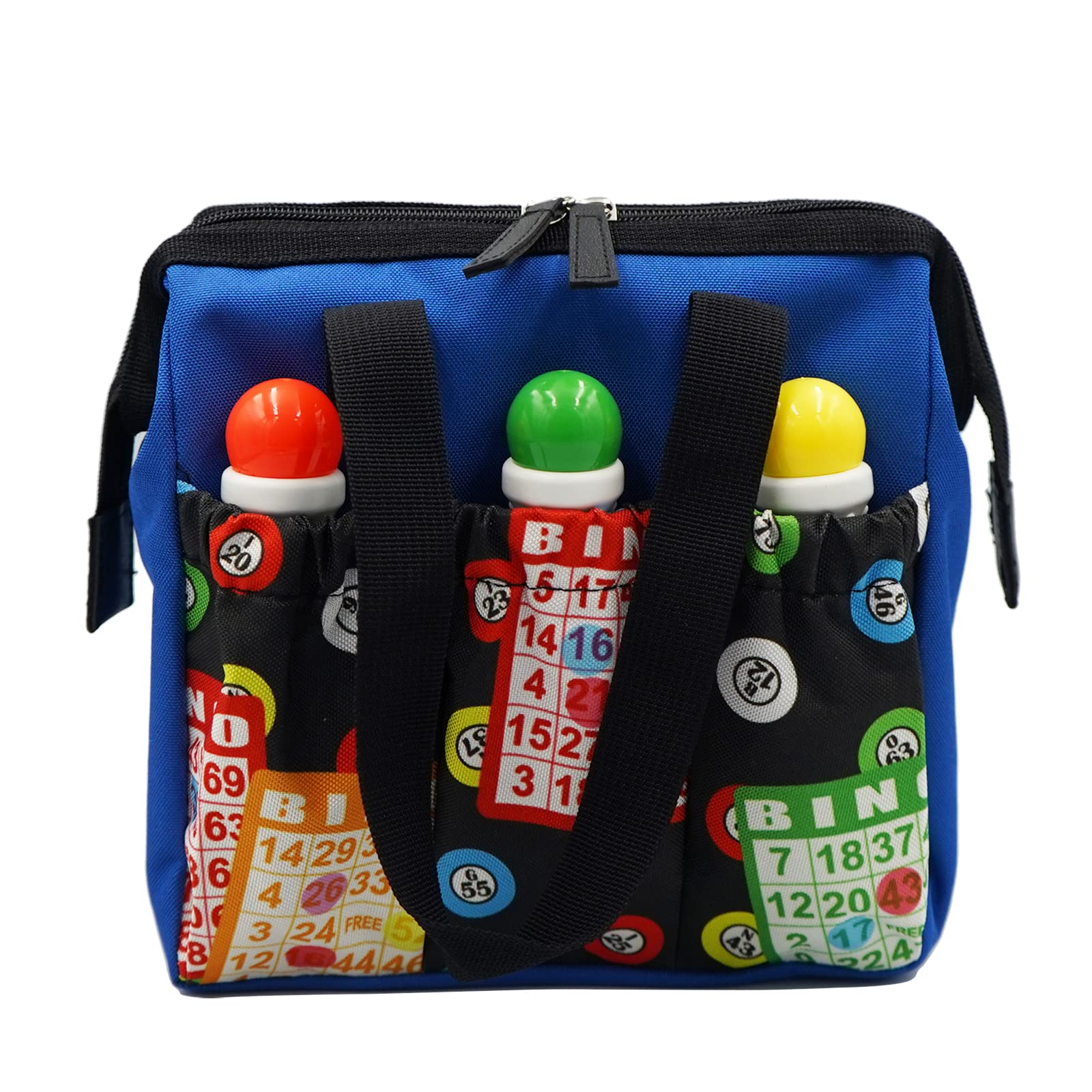 Yuanhe Sac fourre-tout avec 6 poches Motif bingo, bleu, Fourre-tout