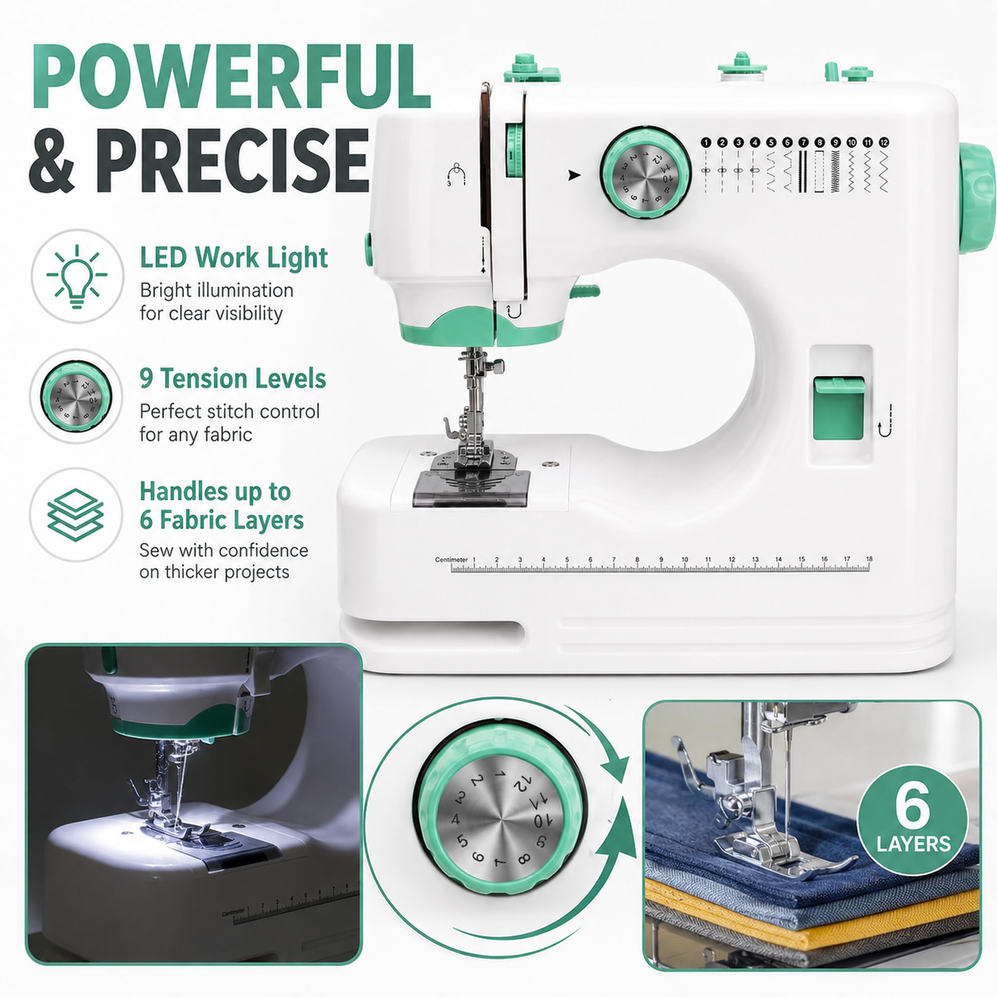 Petite machine à coudre électrique portable pour débutants, 12 programmes de couture, éclairage LED, kit d'accessoires de 42 pièces, idéal pour les voyages