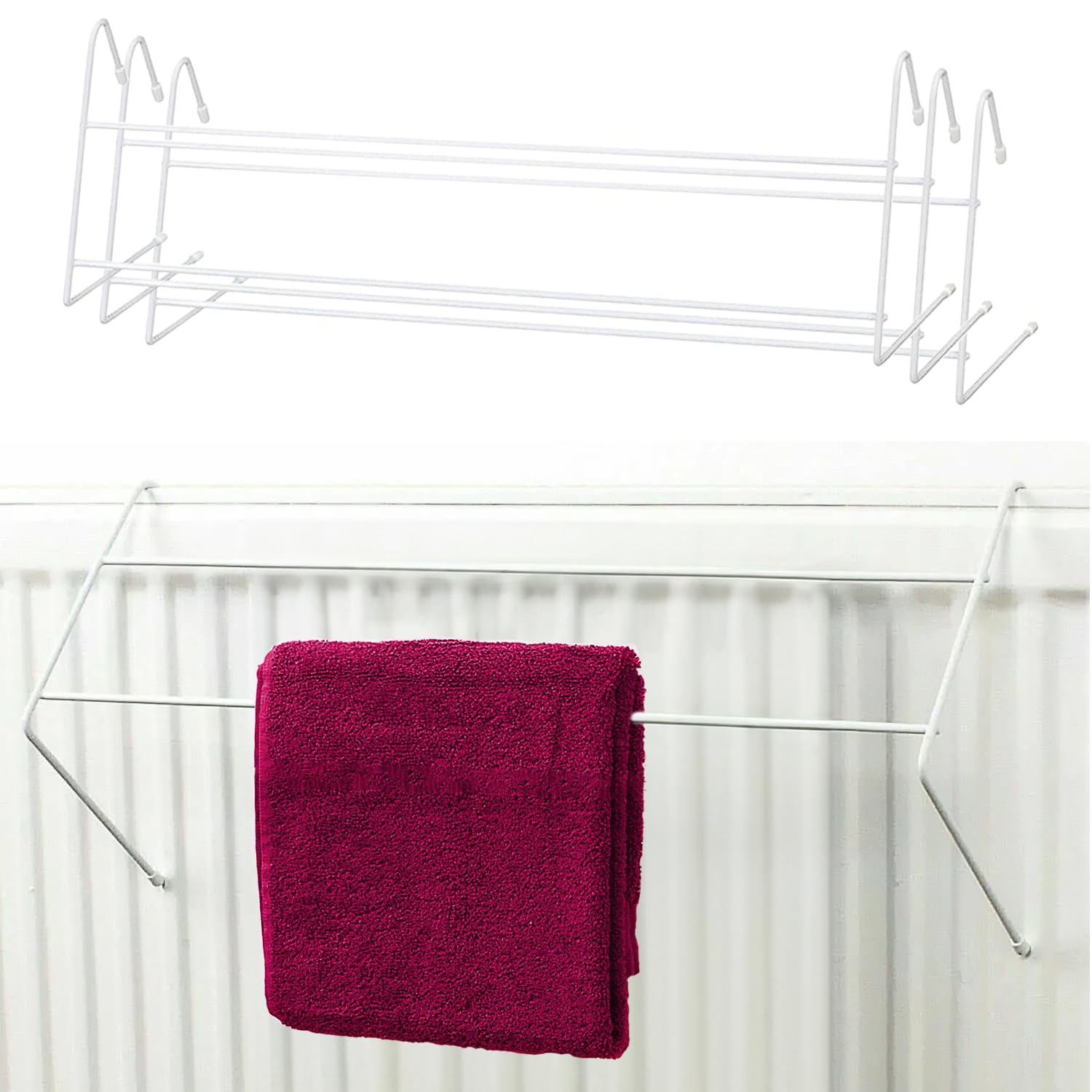 3 Radiator Airers - Plastic Coated Towel Rail for Radiators, White Clothes Drying Rack, Over Radiator Rack Hanger, Non Scratch End Caps