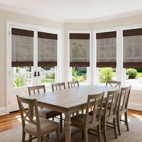 Miniatura 3 de LETAU Persianas romanas de madera sin cables, de bambú, filtran la luz para jardín al aire libre, patio, porche, cenador, patrón 9