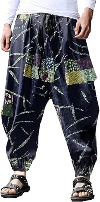 BITLIVE Mens Cotton Linen Plus Size Stretchy Waist Casual Ankle Length Pants