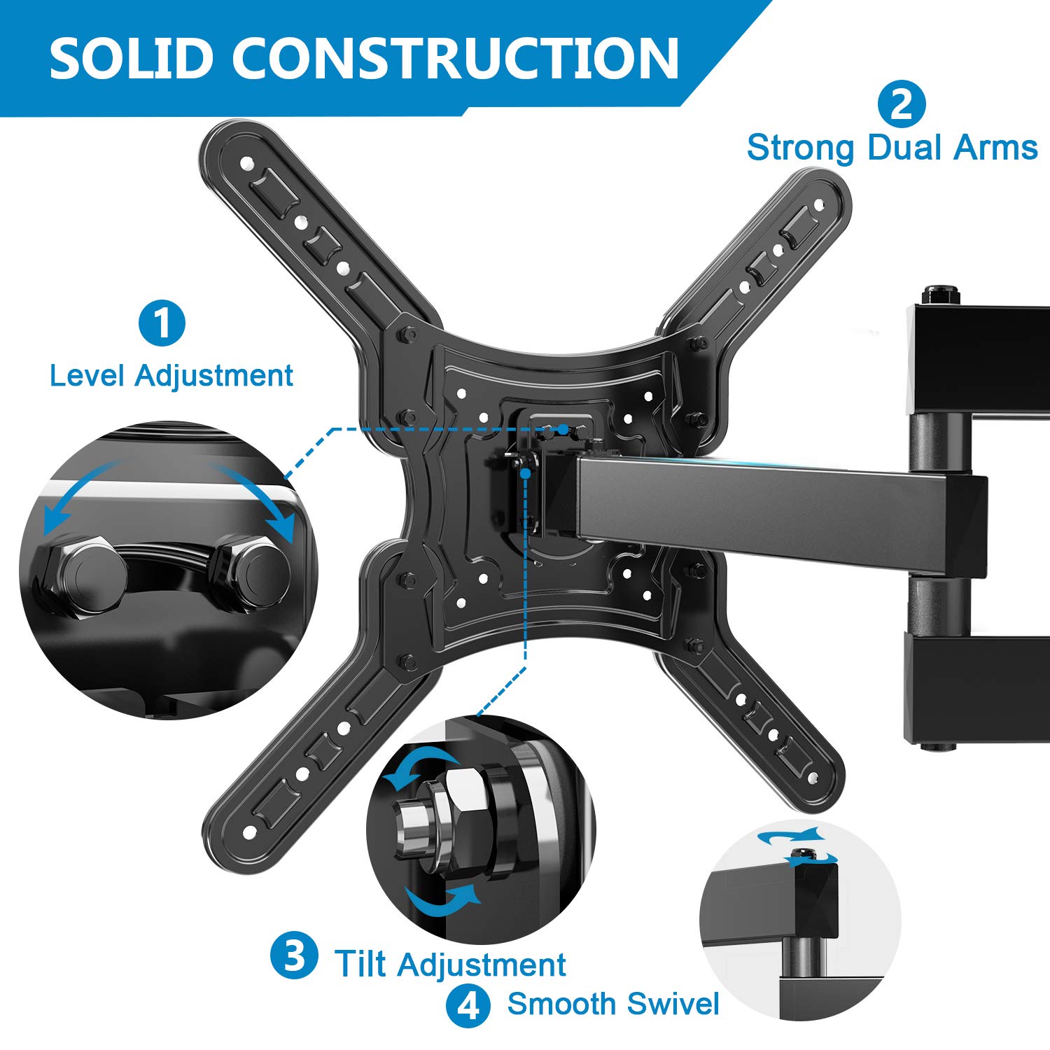 JUSTSTONE Full Motion TV Wall Mount for Most 2660 Inch LED, LCD TVs
