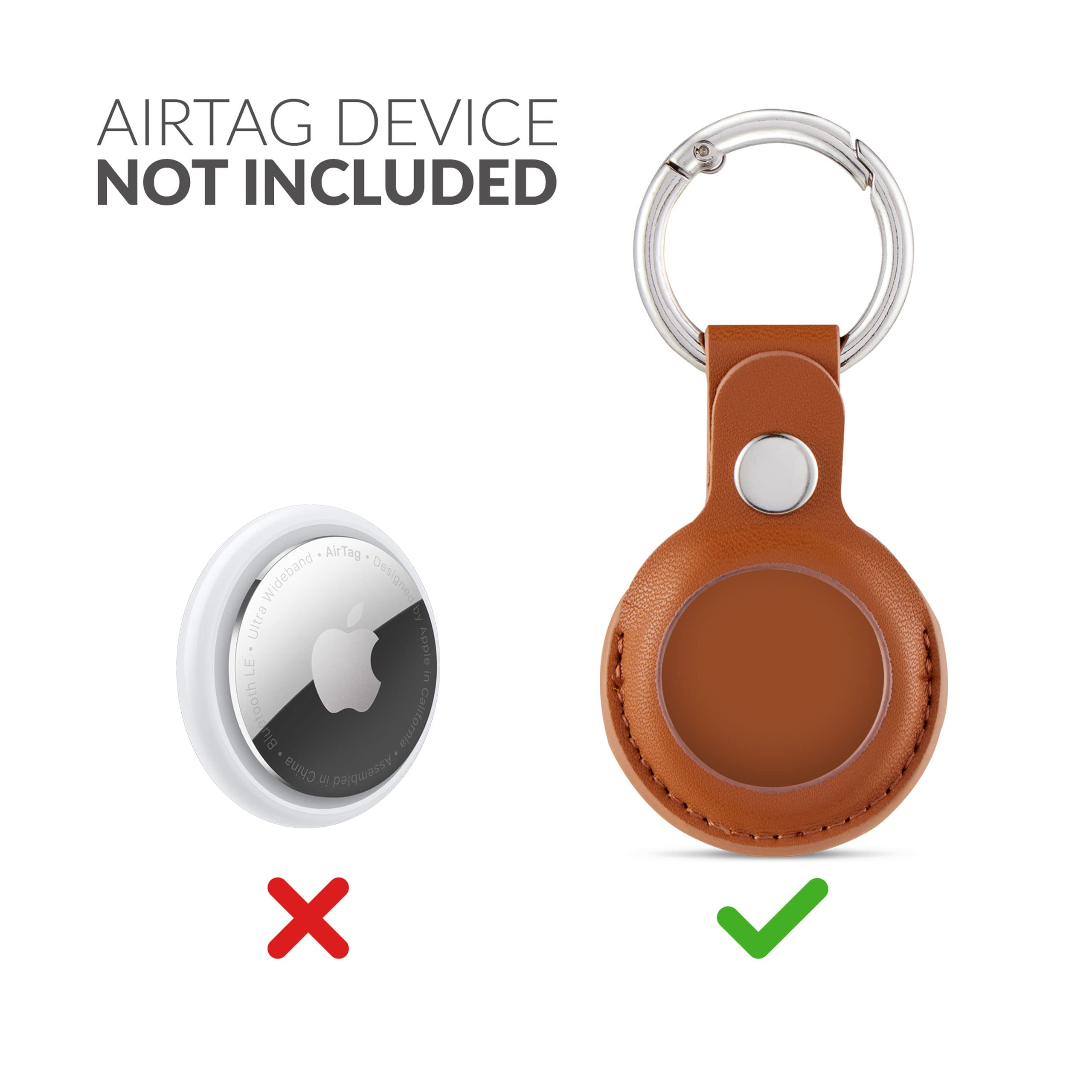 Tirita Personalised Case Keyring Holder Compatible with Apple AirTag 1 & 2 - Leather Case with Key Ring for Apple Air Tag [05- Name Handwritten on Brown] — view 4