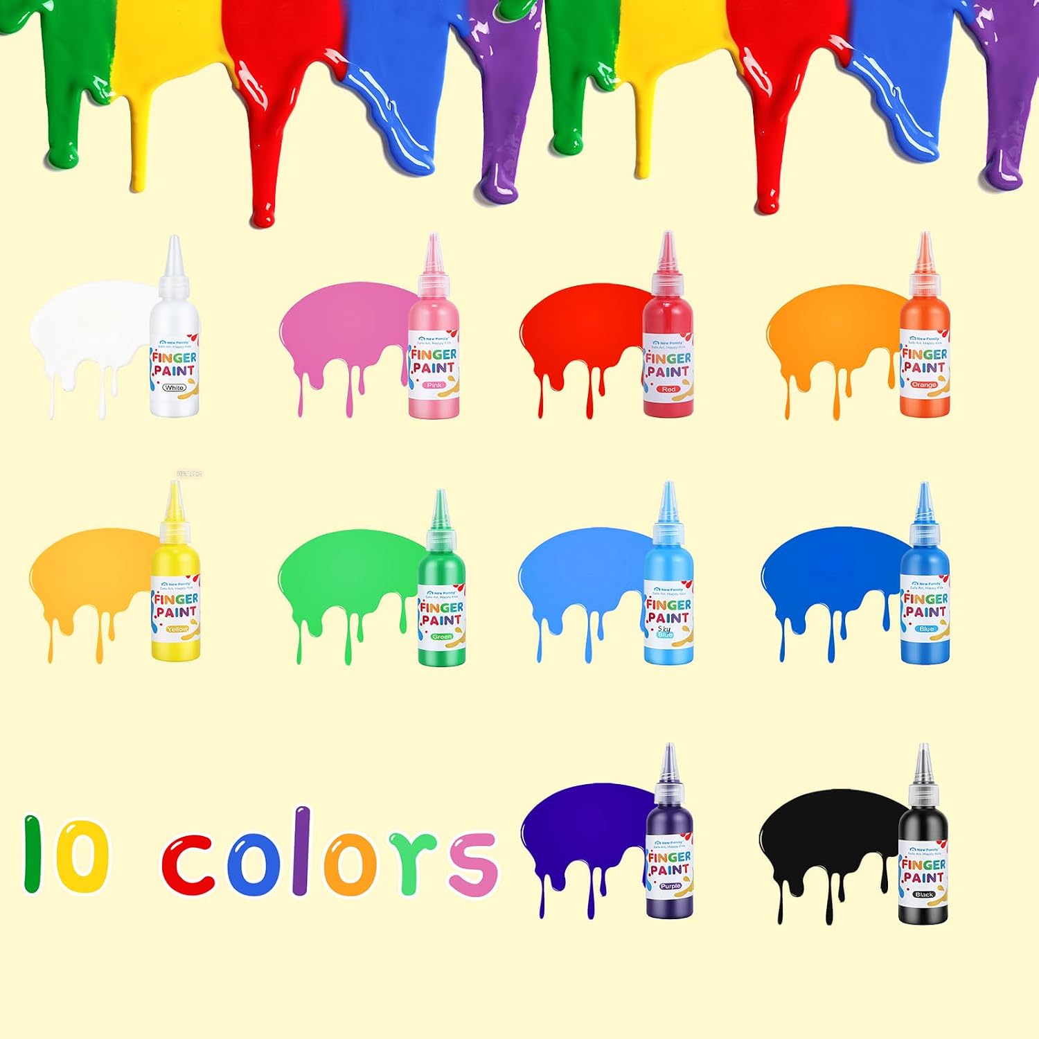 Washable Paint Set, 10 Colors x 60ml (2 fl oz) Squeeze Bottles, Non-Toxic Craft Paint for Paper, Posters, Classroom Art & DIY Projects