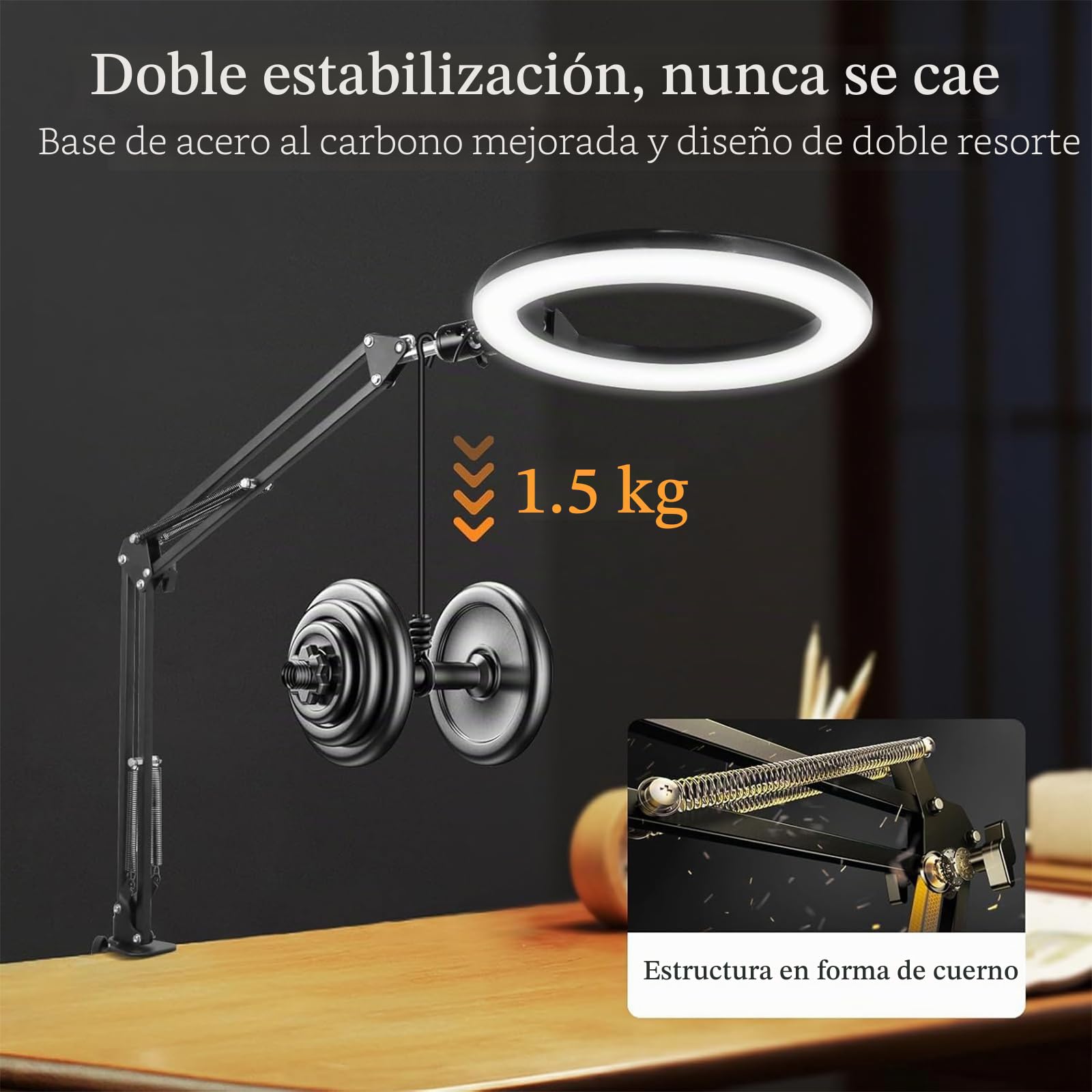 Aro de Luz con Tripode con Dos Bases, Brazo 10" Ring Light con 3 Modos 10 Brillos Regulables Anillo de Luz para TikTok, Maquillaje, Selfie, Streaming, Youtube, Twich Live(Sin Control Remoto)