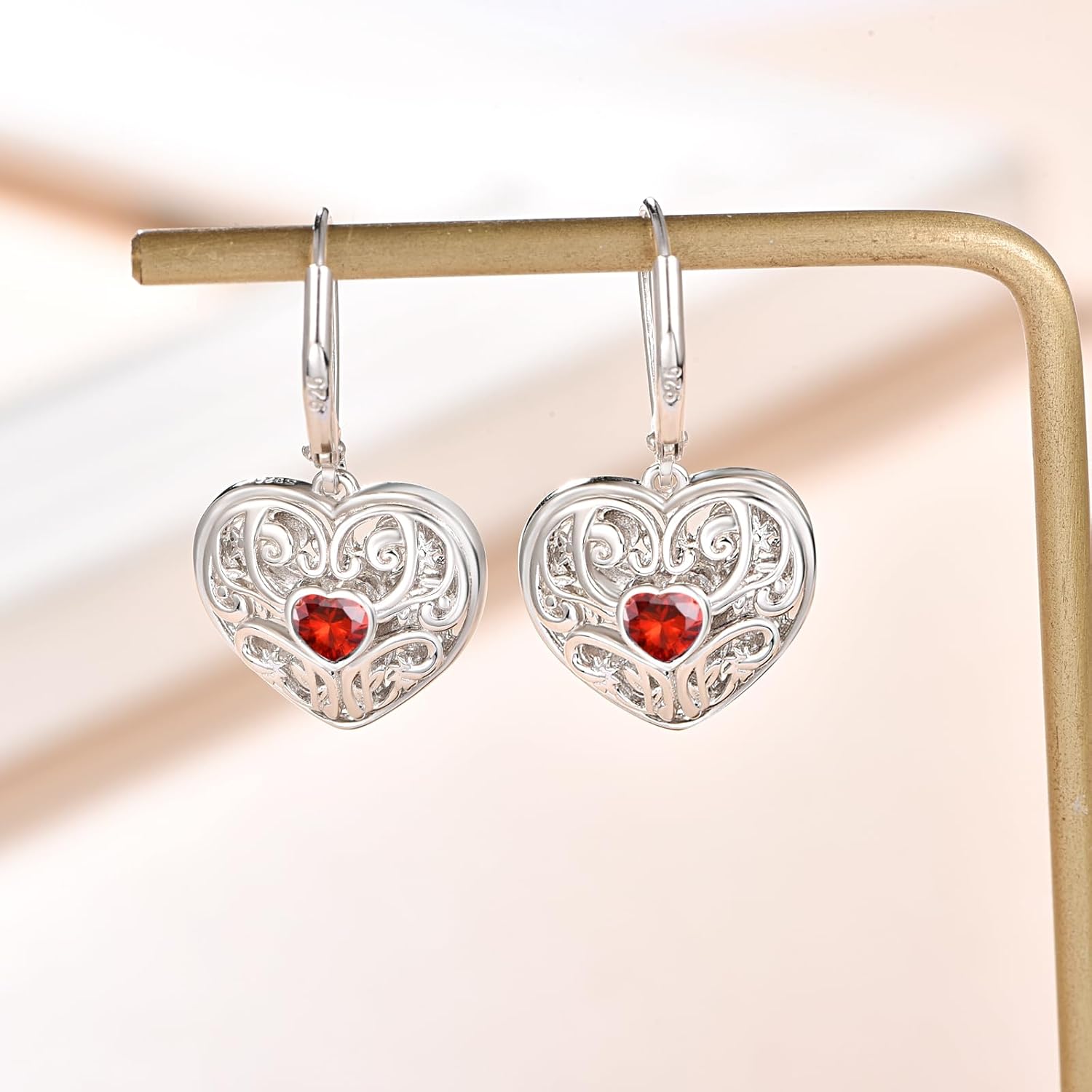 Birthstone Earrings for Women Teardrop Leverback Dangle Earrings Filigree Hook Earring for Women Fashion 925 Sterling Silver Hypoallergenic Jewelry