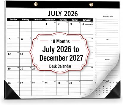 Desk Calendar 2026-2027 - 18 Month Family Monthly Planner July 2026 - Dec 2027, 17" x 12" Large Calendar with Thick 120 GSM Paper, Waterproof PP Film Protector for Home Organization & Kitchen