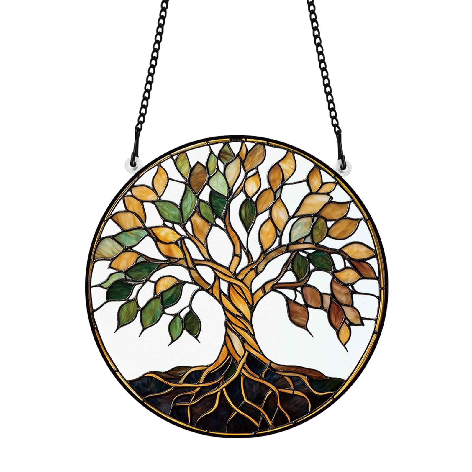 PLIGREAT Tree of Life Stained Glass Suncatchers, Gold Acrylic Sun Catchers for Patio Garden Living Room, Bedroom