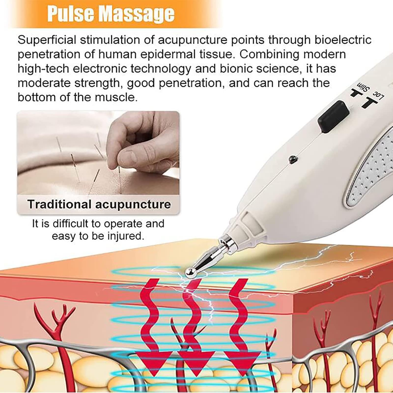 Bolígrafo electrónico de acupuntura, masajeador para aliviar el dolor con 10 intensidades y sensibilidad, detecta automáticamente los puntos de acupuntura, frecuencia de pulso ajustable de 1 a 23 Hz