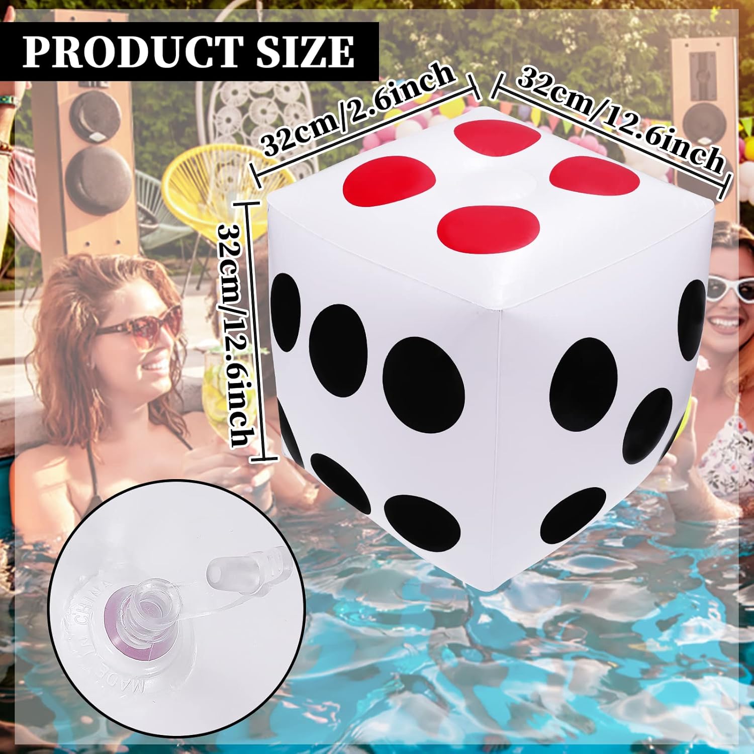 3 PCS 12.6" Jumbo Inflatable Dice, White Large Dice Giant Inflatable Dice Plastic Big Dice Jumbo Dice Set for Outdoor Indoor Ludo Game, Broad Game, Pool Party Favor Supplies