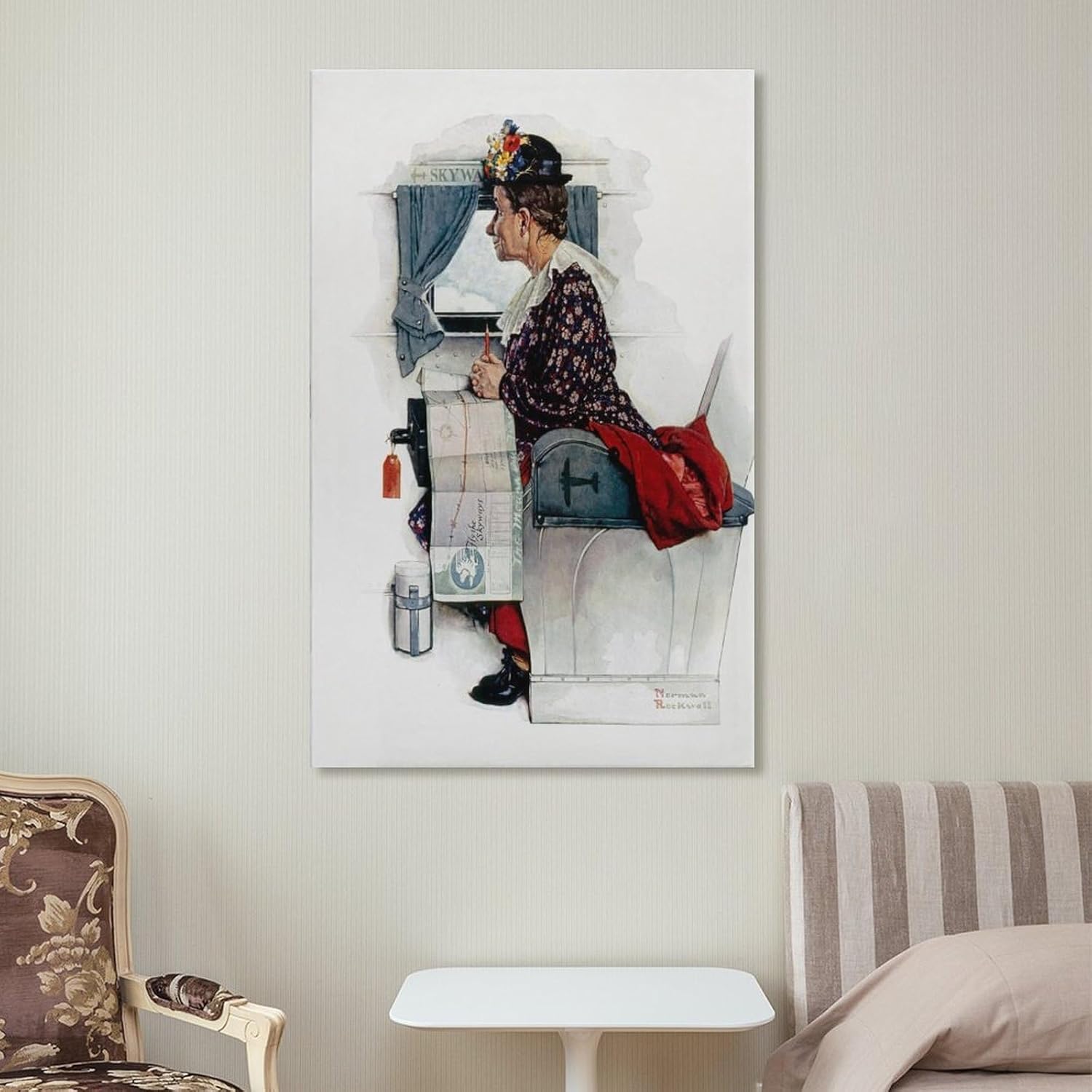 ZMLFJEA 40+Norman Rockwell Illustration Art First Flight, 1938 Canvas Poster Wall Art Decor Print Picture Paintings for Living Room Bedroom Decoration Framed 12x18inch