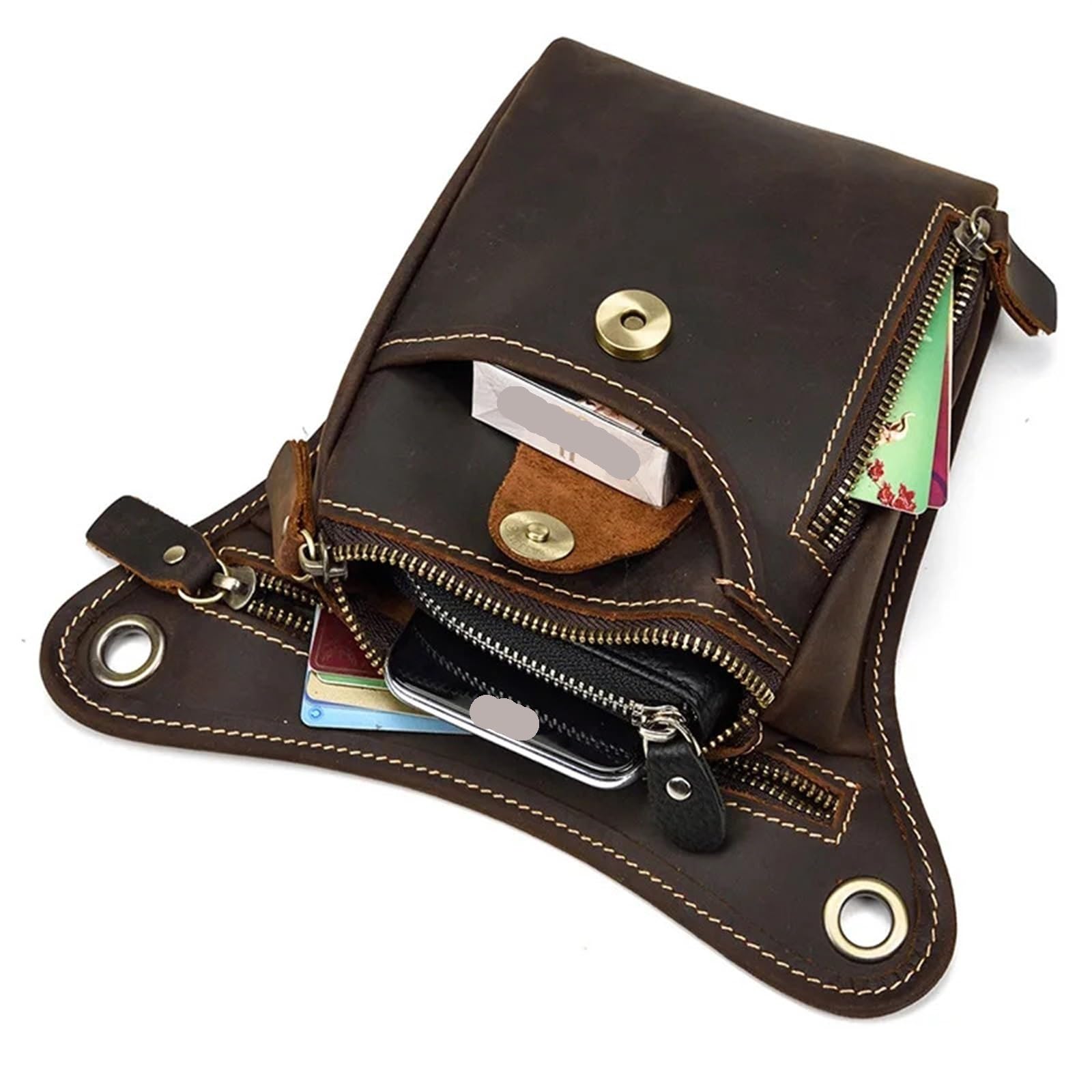 Bolsa de Pierna Bolsa de Pierna Motocicleta Cuero for Hombres Piel Vaca Macho Bolso Hombro pequeño Bolsas for la Cintura multifunción(Color1)