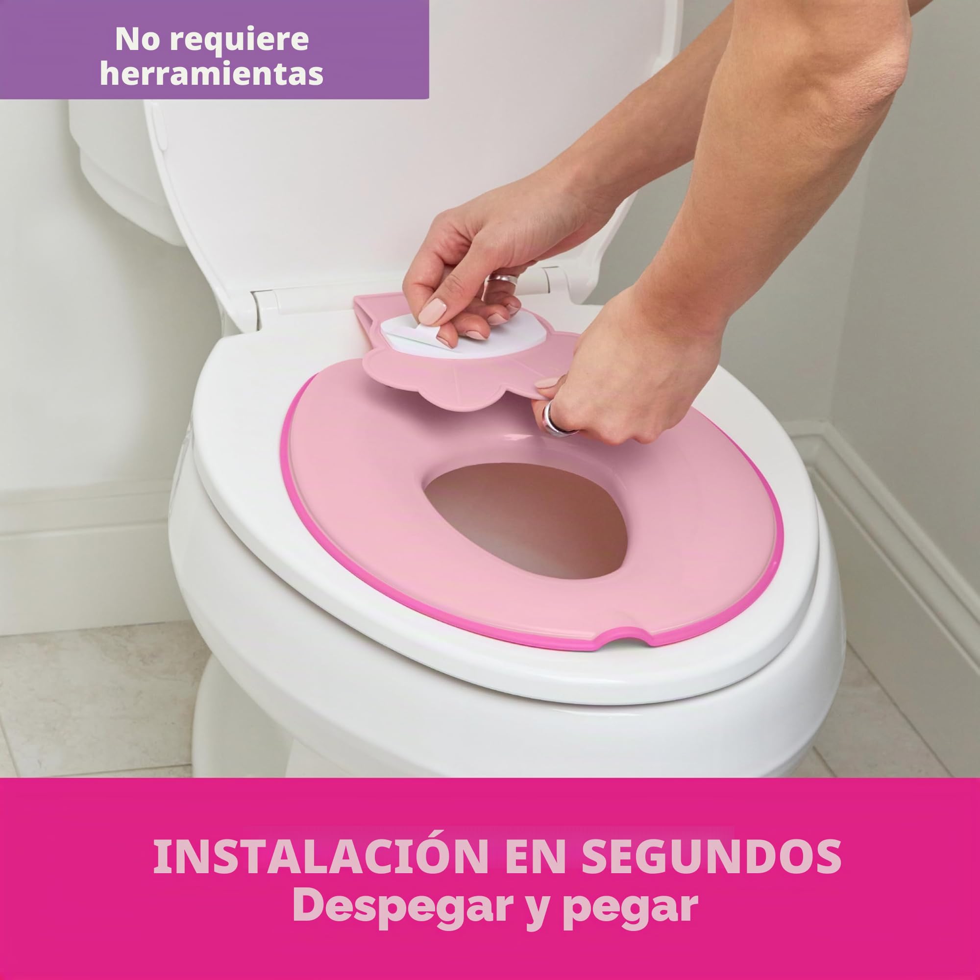 Bright Starts, Disney Baby Minnie Mouse Adaptador WC Niños, Reductor WC Niños con Asas Antideslizantes, Fácil de Montar, Para Niños Desde 18 Meses, Rosa