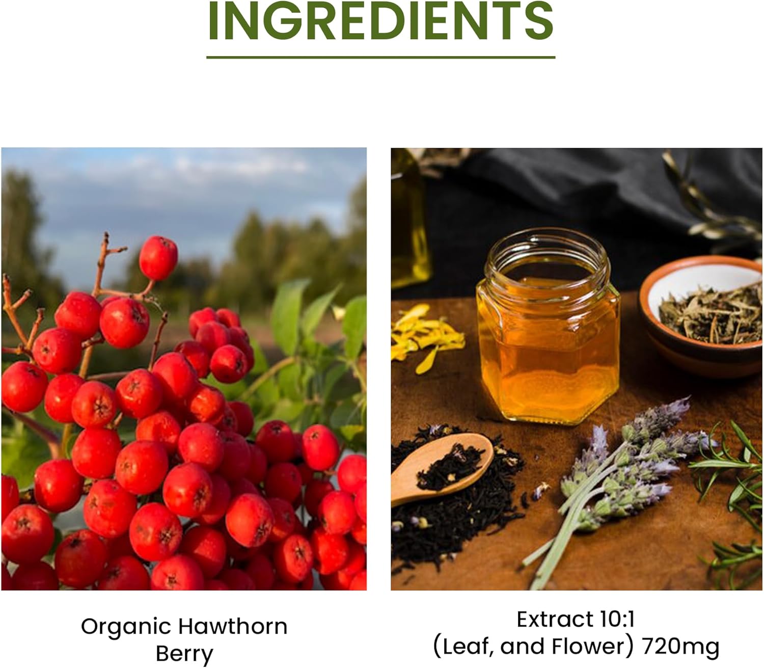 Green Organic Supplements Hawthorn Berry Capsules, Leaf, Flower, Hawthorn Supplements Contains 90 Capsules, Natural Hawthorn Herbs for Cardiovascular Health & Natural Heart Care (Pack of 2)