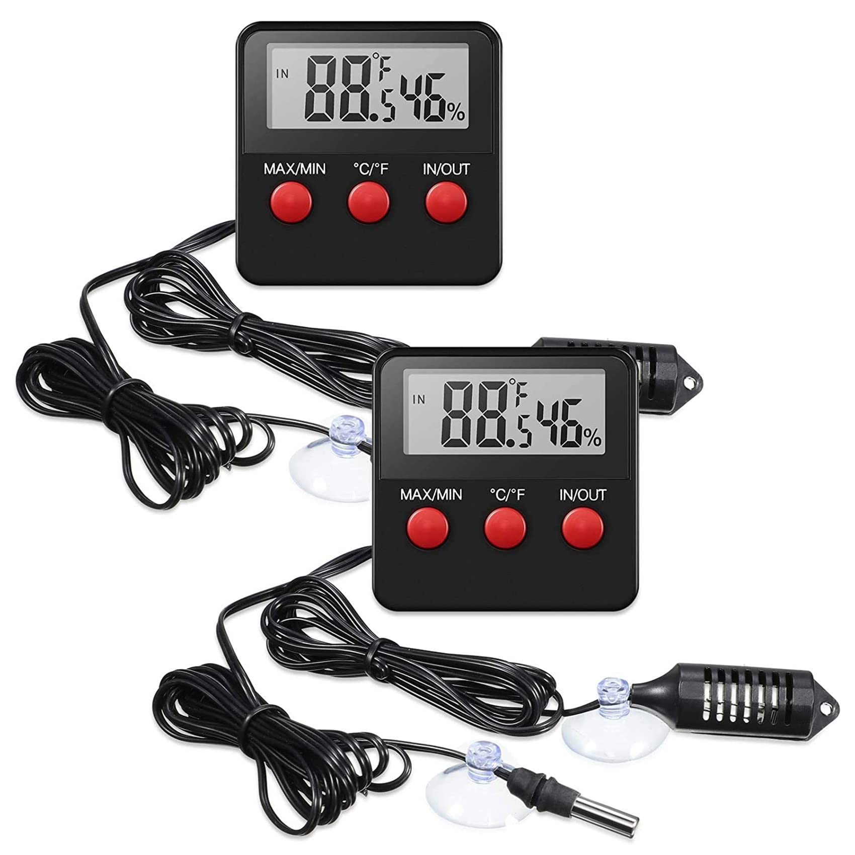 Bpqiang 2 Pieces Digital Reptile Thermometer Hygrometer With Probes Terrarium Humidity Gauge Indoor Outdoor