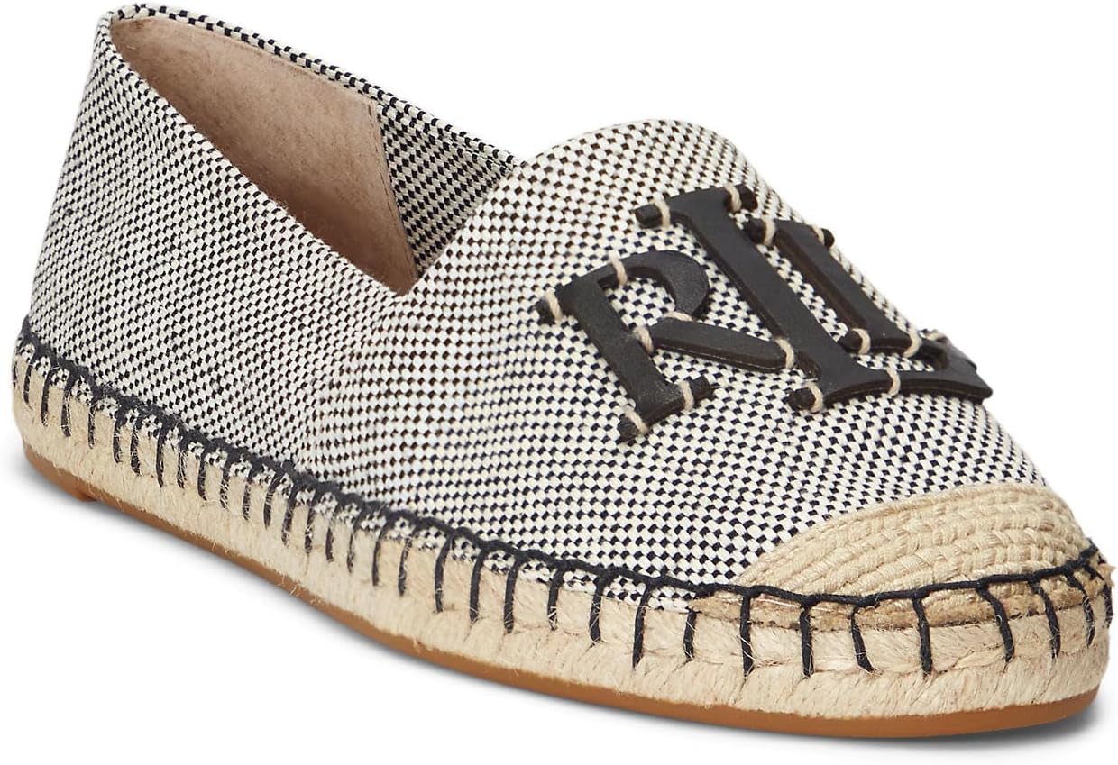 LAUREN Ralph Lauren Women's Cameryn III Canvas & Leather Espadrille Natural/Black/Black 9 Medium