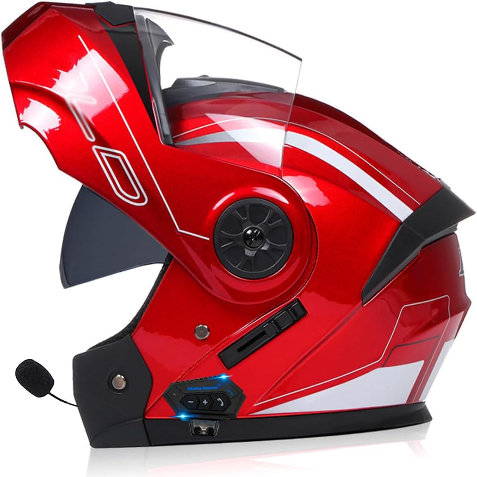 Casco Modulare Bluetooth Moto Integrat con Doppio Visiera Parasole Integrale, Casco Certificato ECE, Sistema di Comunicazione Interfono Integrato Radio FM Mp3 Integrato