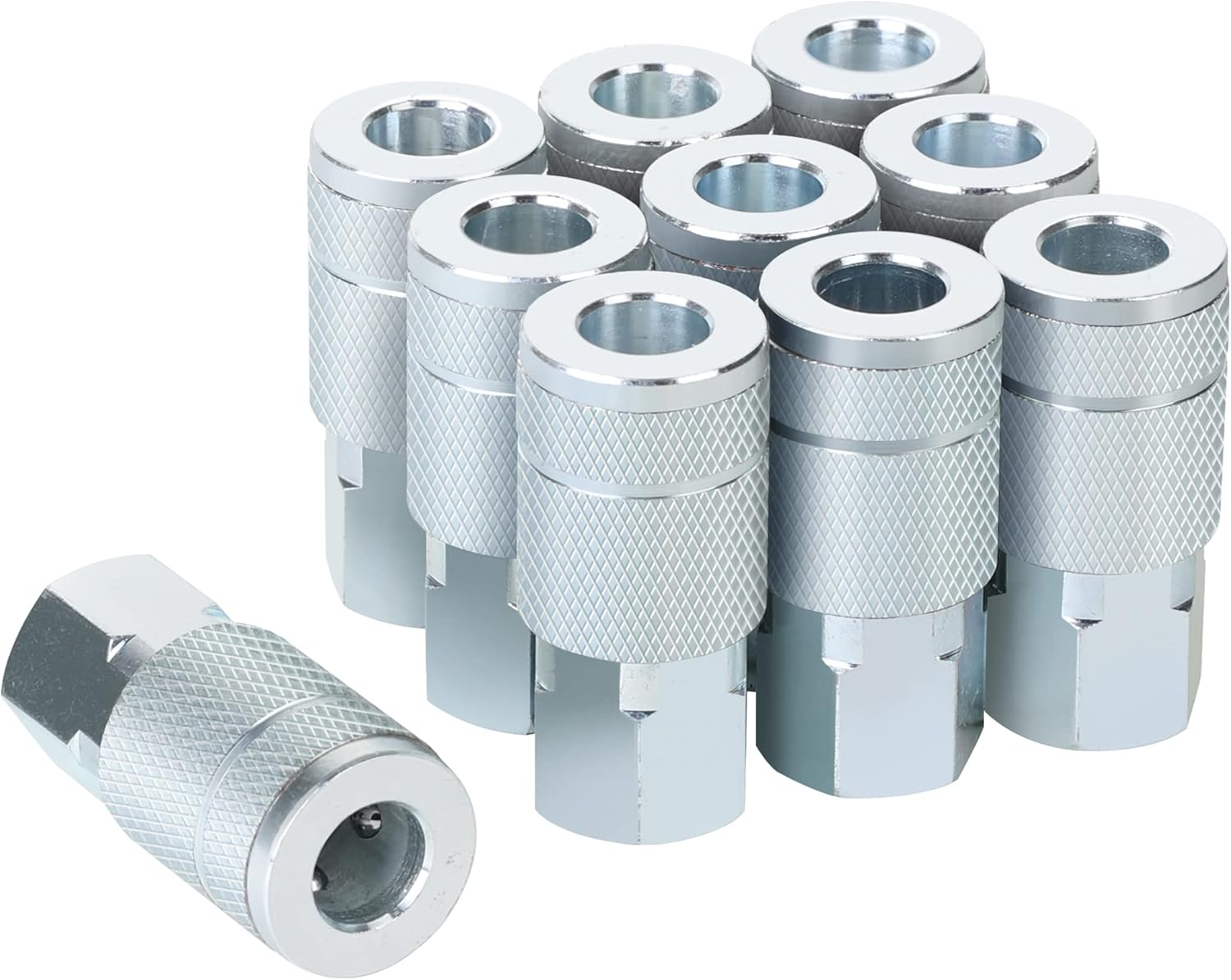 1/4 Air Hose Fittings, 1/4 Inch Female Threads Size, Automotive T-type Coupler, Steel Material, 300PSI Max Working Pressure, 10 Pieces Air Compressor Accessories Set