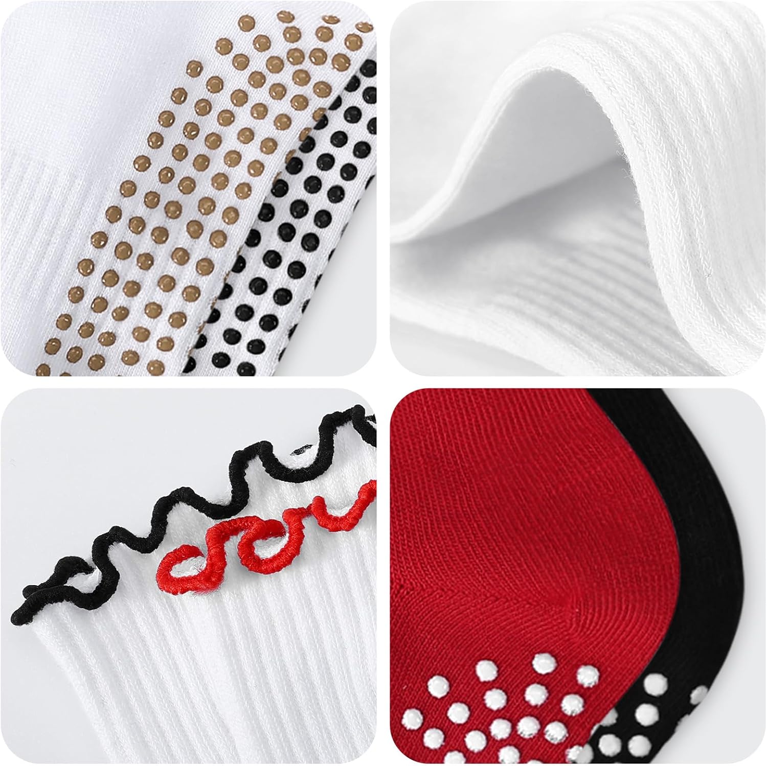 Pilates Yoga Grip Socks for Women, Bow-Patterned Ruffled Crew Socks Ideal for Fitness, Ballet Bar Work&Dance - Image 7