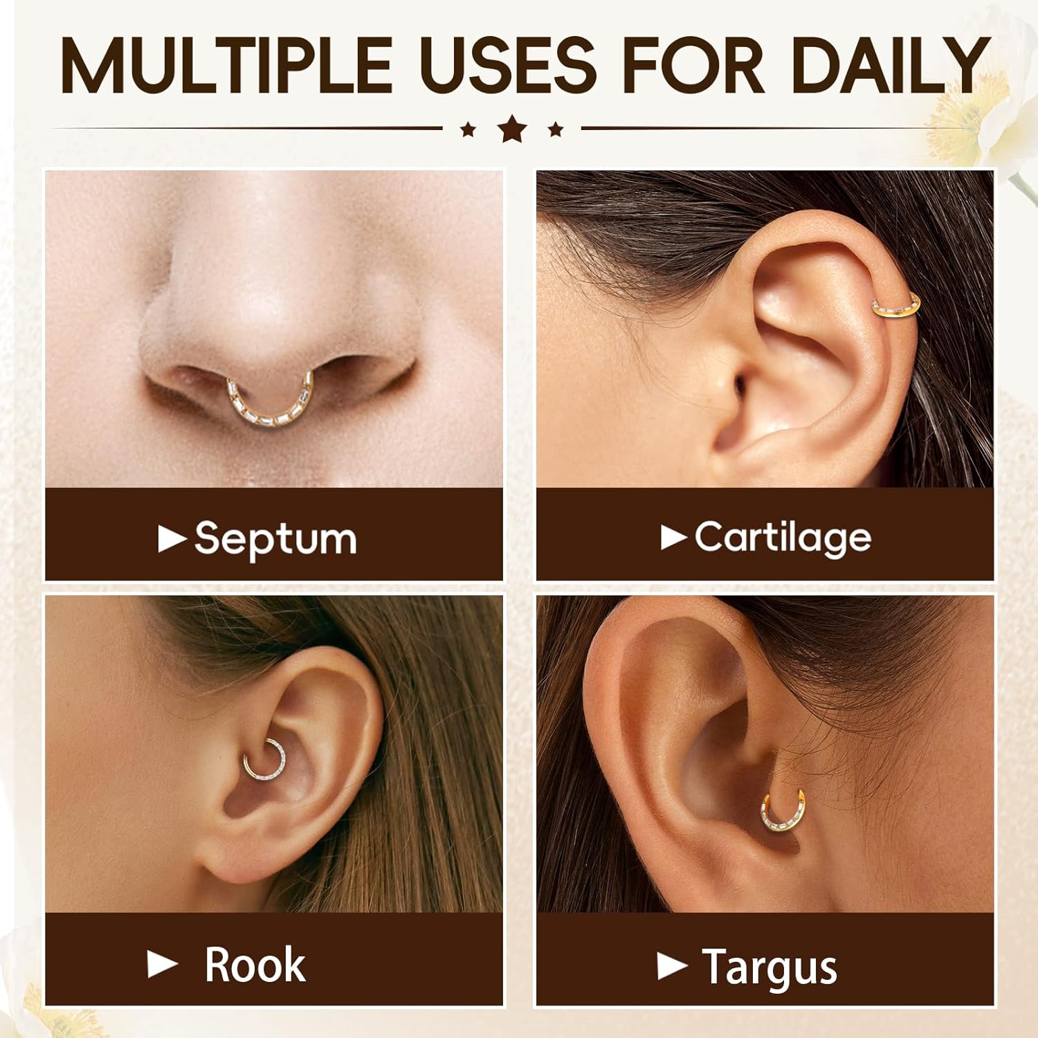 ONESING Septum Rings 16G Stianless Steel Septum Jewelry Hypoallergenic Spetum Clickers Daith Piercing Jewelry Hinged Helix Helix Tragus Nose Hoop for Women Men Silver/Gold/Black 10mm - Image 4