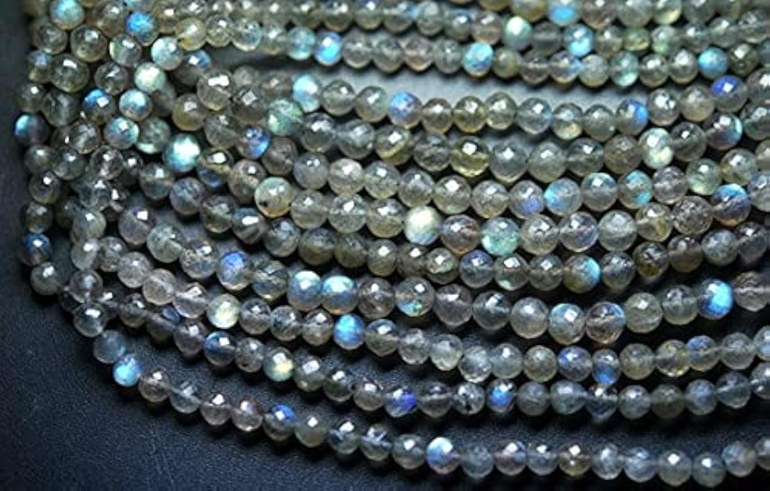 Perles rondes en labradorite bleue facettée 3.5mm pour création de bijoux